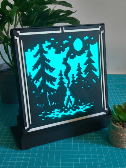 Pixel: Lagerfeuer im Wald